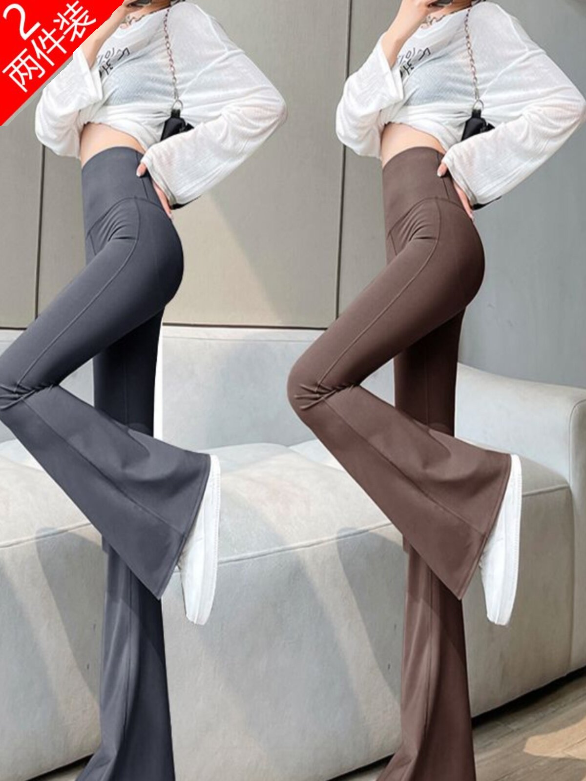 여성용 싱글|투피스 스포츠 마이크로 플레어 팬츠 타이트한 핏 날씬해 보이는 하이웨이스트 와이드 팬츠 신축성 좋은 캐주얼 요가 팬츠 편안함