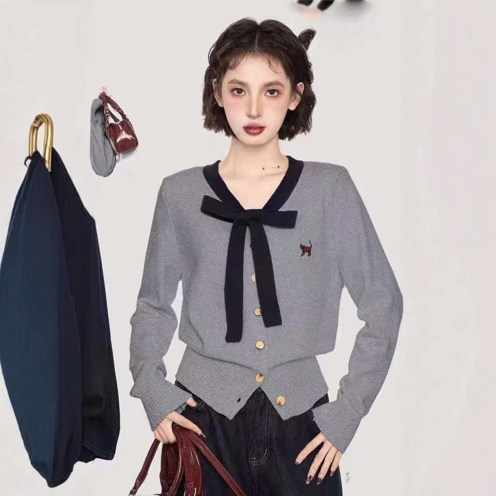 灰色蝴蝶结针织开衫女早秋冬季短款外搭打底小个子毛衣外套女上衣,孕妇装/孕产妇用品/营养,针织衫,淘宝优惠券,粉丝福利购,淘宝优惠卷