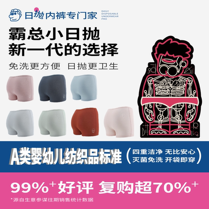 酉点戏男士内裤7A级抗菌免洗独立包装平角日抛短裤舒适包臀透气夏