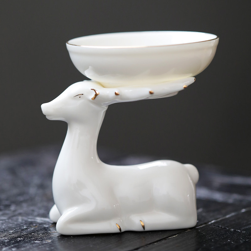 创意陶瓷过滤组茶道配件一路有你九色鹿茶漏白瓷茶滤泡茶叶过滤器