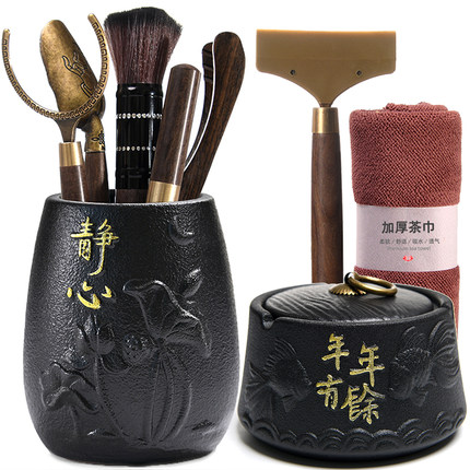 黑檀木茶道六君子实木茶夹茶勺功夫茶具茶盘零配件普洱茶刀养壶笔