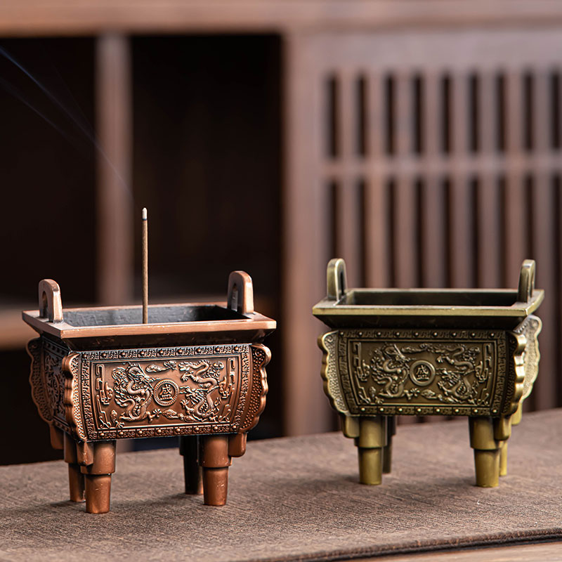 仿古青铜鼎佛件摆件迷你方龙鼎