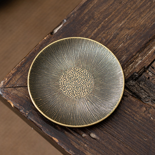 中式仿古铜小杯垫合金隔热茶杯托做旧茶碟功夫茶具配件带收纳架子