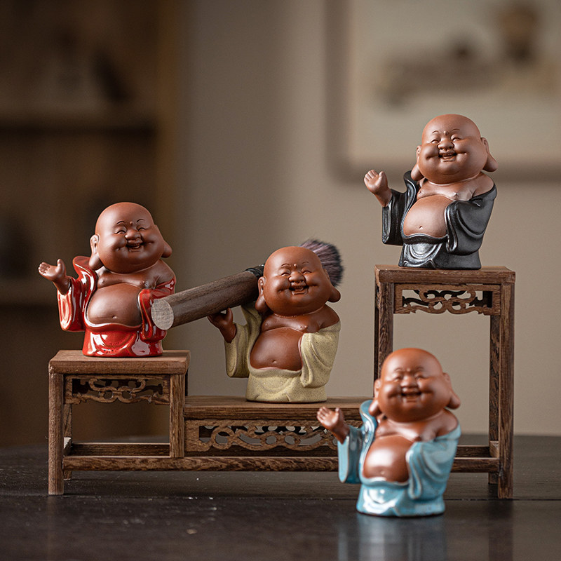 茶宠摆件紫砂弥勒佛招财笔托