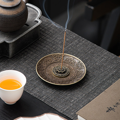 复古中式金属雕刻莲花香炉茶道配