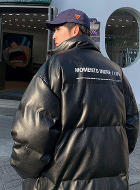 皮棉衣男冬季男款皮面面包服美式潮牌高街男生棉袄情侣棉服外套