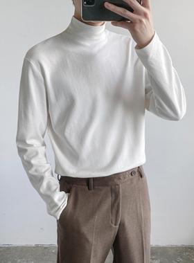 ZPZ秋冬季上衣韩版宽松半高领T恤男士纯色内搭潮流休闲长袖打底衫