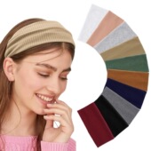 欧美爆款 纯色运动发带针织瑜伽条纹头带高弹力宽边头巾