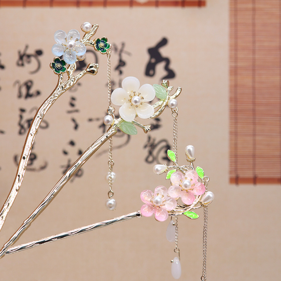 古风气质玉兰花流苏发簪新中式头饰盘发步摇发簪旗袍汉服发钗