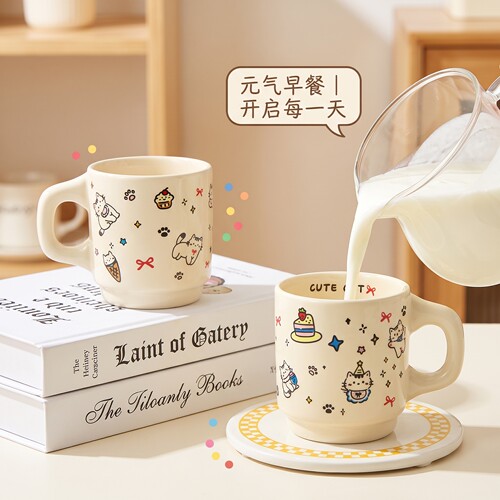 卡通猫咪复古陶瓷马克杯情侣款