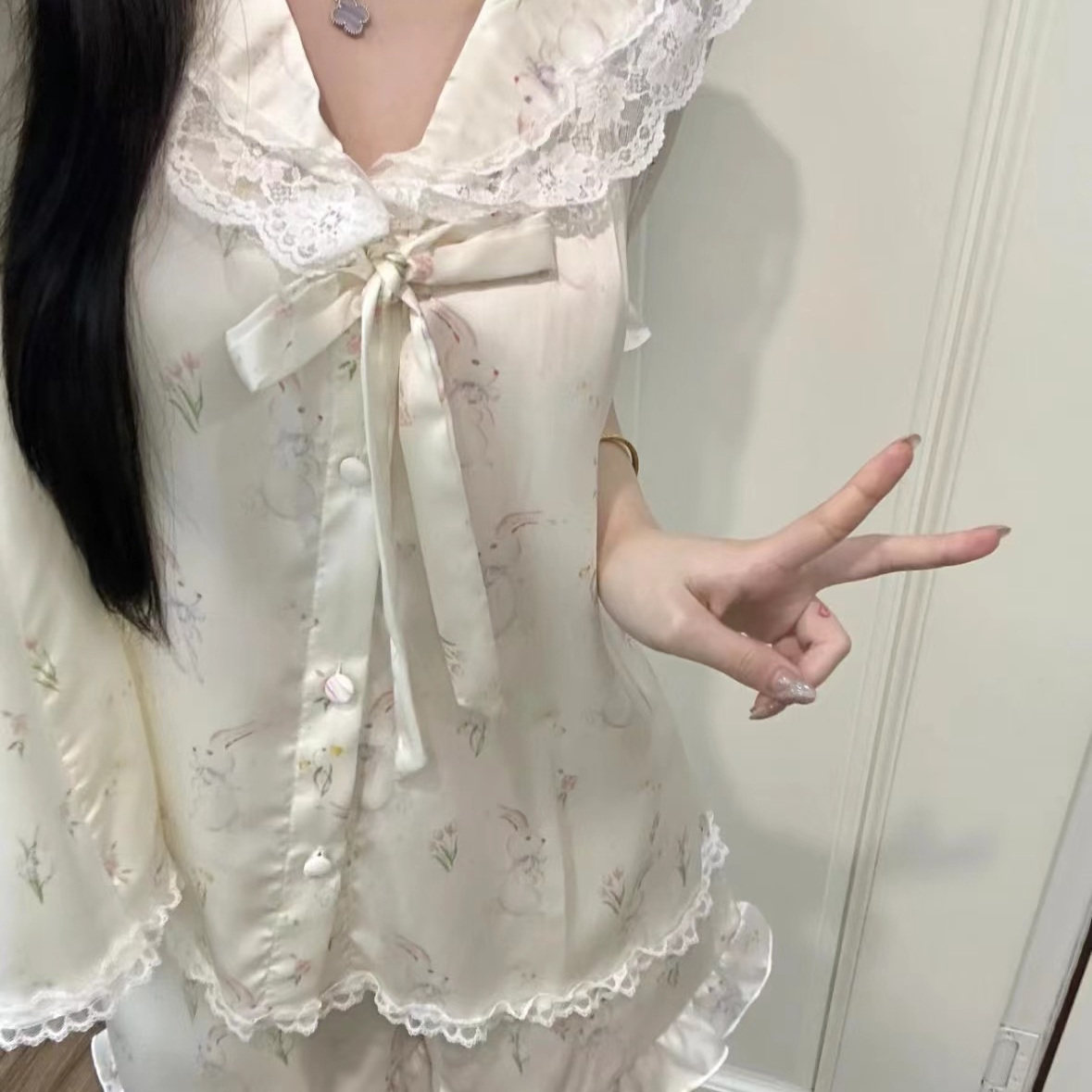 2026新款卡通蕾丝花边睡衣女夏季短袖短裤甜美家居服套装顺丰包邮