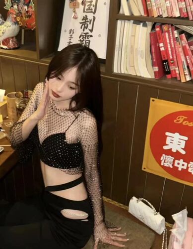 长袖性感欧美镶钻闪钻网吊带背心