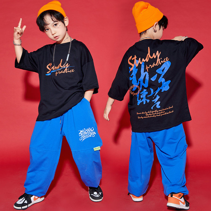 潮牌儿童街舞服装男童嘻哈套装国潮女童hiphop炸街走秀潮装演出服_虎窝淘
