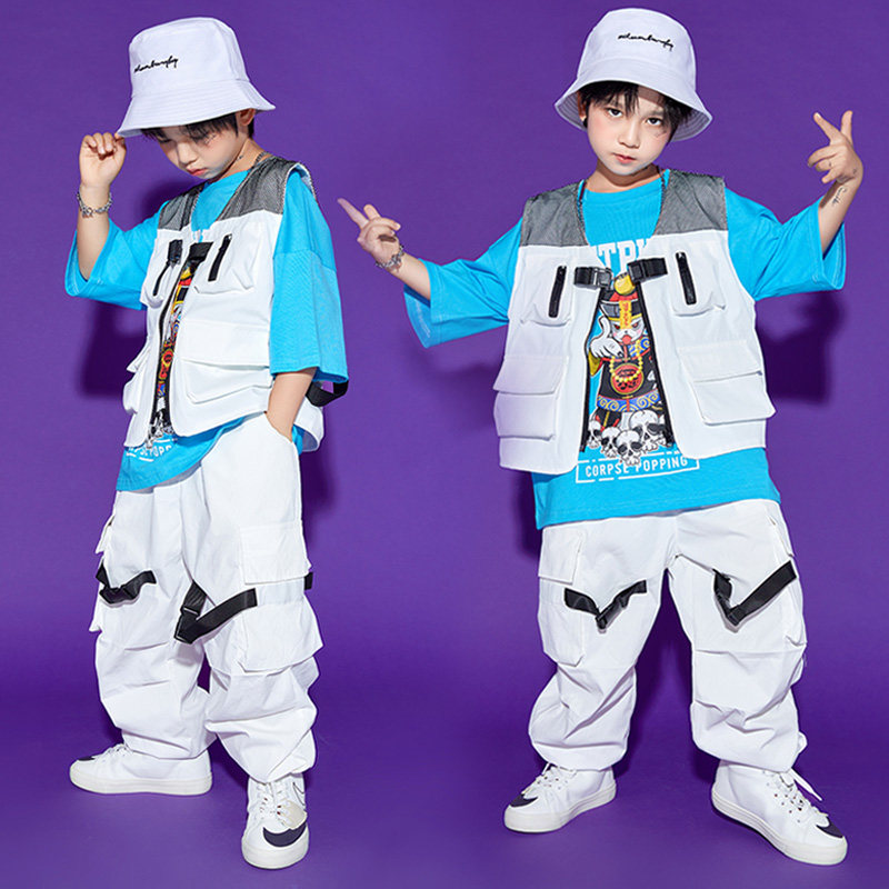 儿童街舞服装潮牌马甲男童嘻哈演出服女童hiphop爵士舞走秀潮装夏_虎窝淘