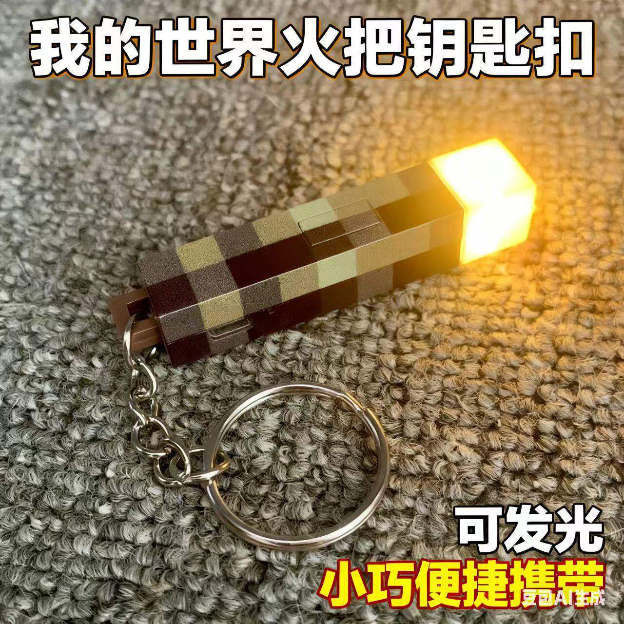 我的世界火把钥匙扣可发光迷你手电筒挂件Minecraft周边挂饰玩具图片