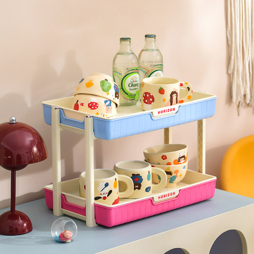 桌面双层多巴胺收纳架厨房零食杂物整理架塑料置物架多功能储物架