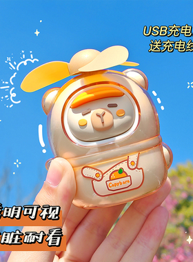 新款卡皮巴拉迷你小风扇USB充电夏天便携学生少女心卡通手持风扇