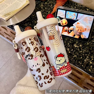 可爱卡通吸管杯女生大容量便携水杯高颜值学生专用杯冰霸杯800ML