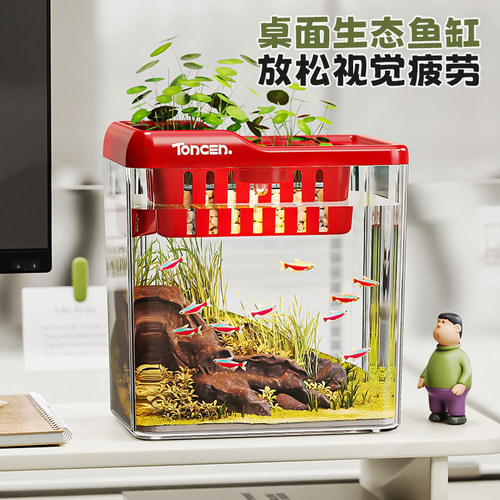 桌面生态鱼缸迷你小型高清透明家用防摔金鱼缸办公室水族箱摆件