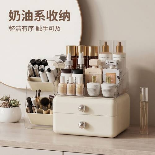 化妆品收纳盒桌面高级感护肤品置物架梳妆台化妆刷筒口红整理箱
