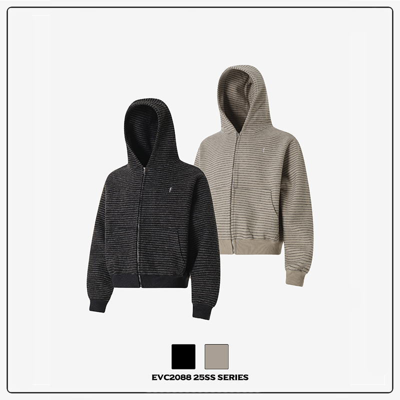 美式经典条纹仿羊毛混纺连帽卫衣