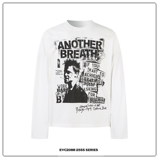 复古摇滚人像朋克印花长袖 美式 T恤轻薄打底上衣 180G雪花棉 EVC