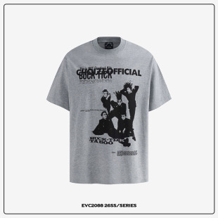 T恤宽松男女潮 街头复古vtg朋克摇滚乐队做旧双面印花短袖 EVC 美式