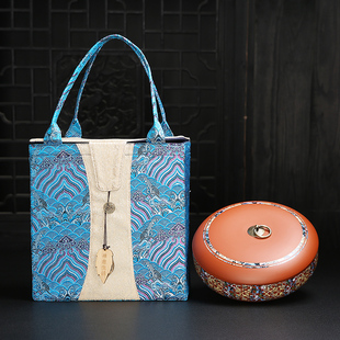 复古中式茶饼罐普洱茶包装盒空礼盒紫砂茶叶罐陶瓷手提布袋礼盒装