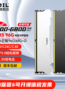 GEIL金邦巨蟹DDR5内存128G 96G电竞马甲条5600/6000MHz台式机电脑