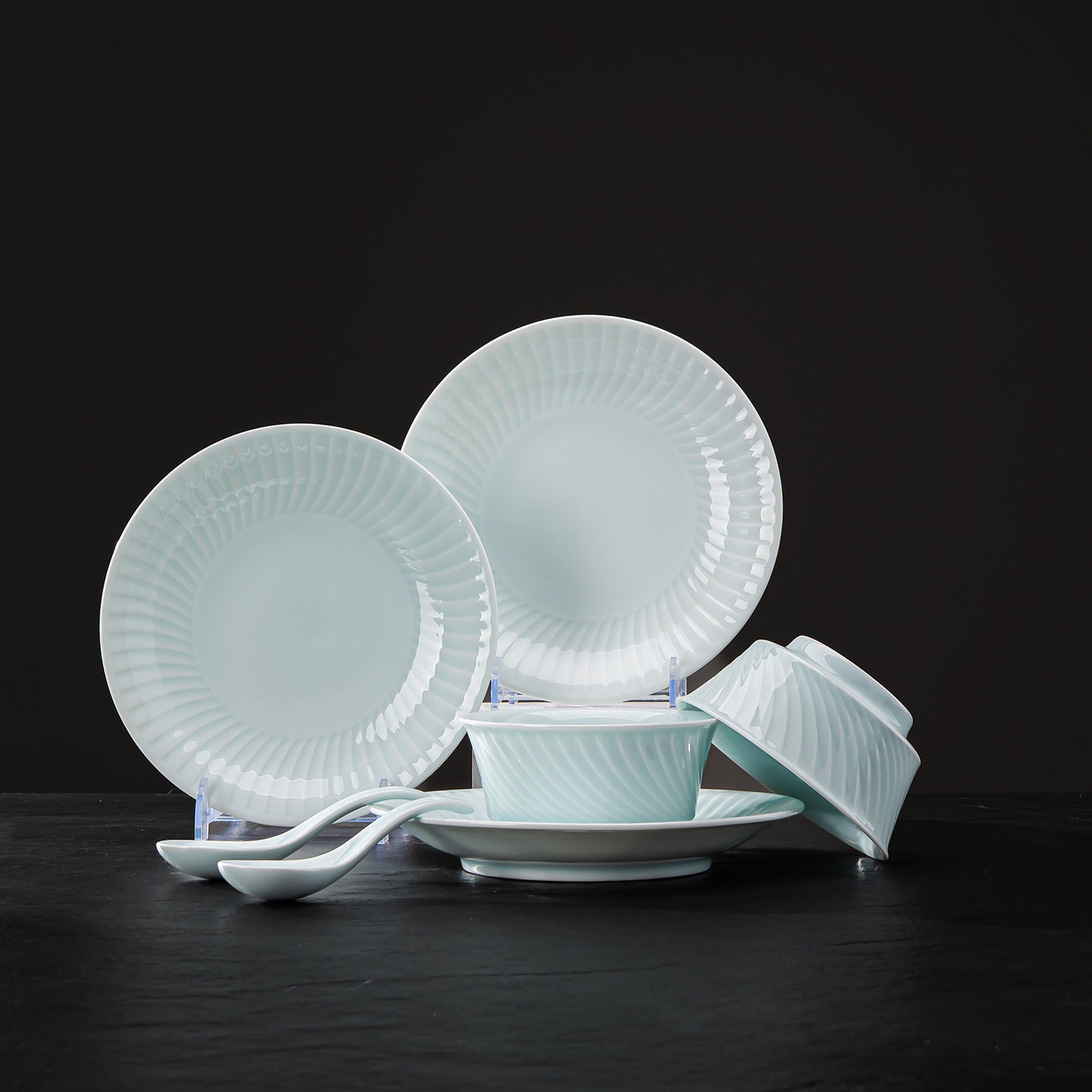 2026款景德镇斜纹多碗多盘新中式釉下彩碗碟套装家用乔迁新居餐具,餐饮具,碗,淘宝优惠券,粉丝福利购,淘宝优惠卷