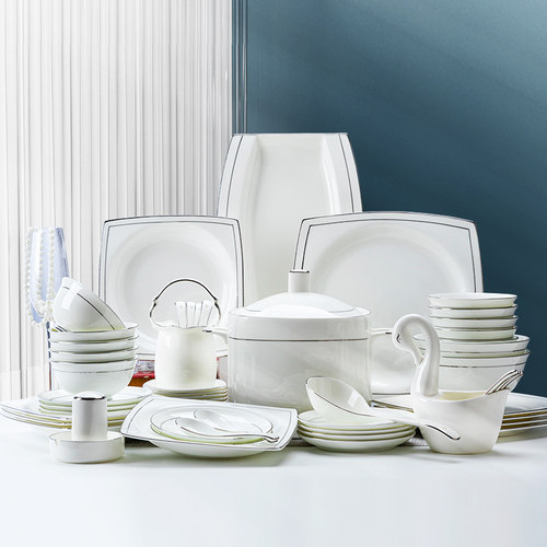 加厚防烫轻奢描银碗盘餐具礼盒装
