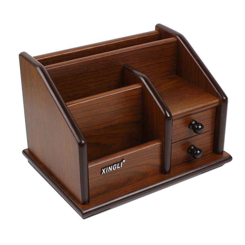 木制笔筒带抽屉办公室收纳盒名片座家居木质笔筒可爱桌面收纳盒大学生文具盒收纳笔架多功能木质大容量抽屉式