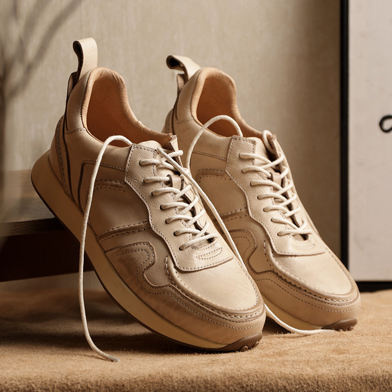 四季休闲复古植鞣牛皮运动鞋手工
