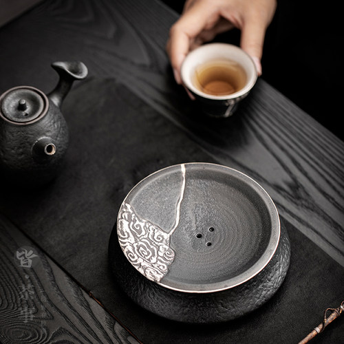 功夫茶干泡盘茶壶底座黑陶养壶垫
