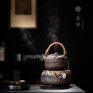 功夫茶具家用室内提梁壶电煮花茶泡茶器 陶瓷复古电陶炉煮茶壶套装