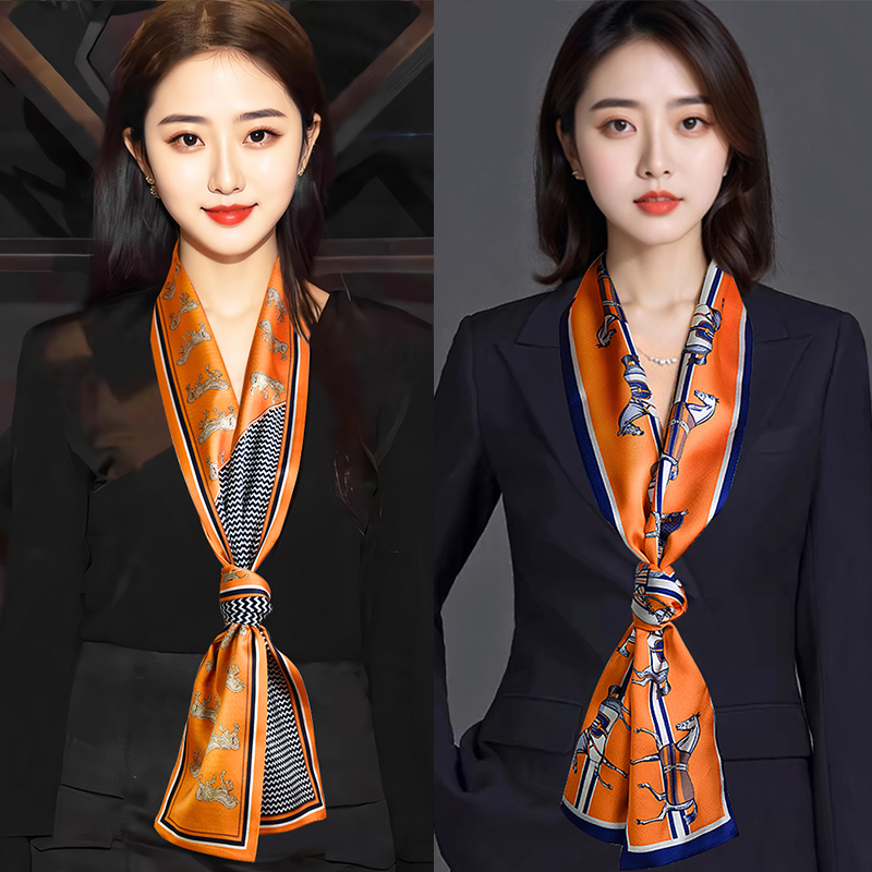 长条小丝巾女2025新款系脖高级感细窄领巾绑包搭配衬衫护颈薄围巾
