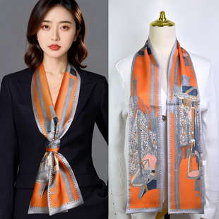 细窄薄领巾 饰护颈高级感百搭西装 丝巾小长条形2025春秋围脖韩版 装