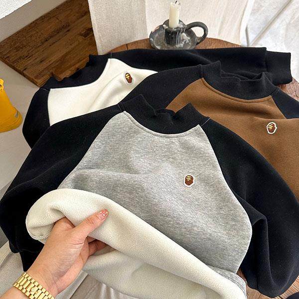 童装天鹅绒底衫男款冬季新款儿童内上装加厚婴儿对比色t恤女式一