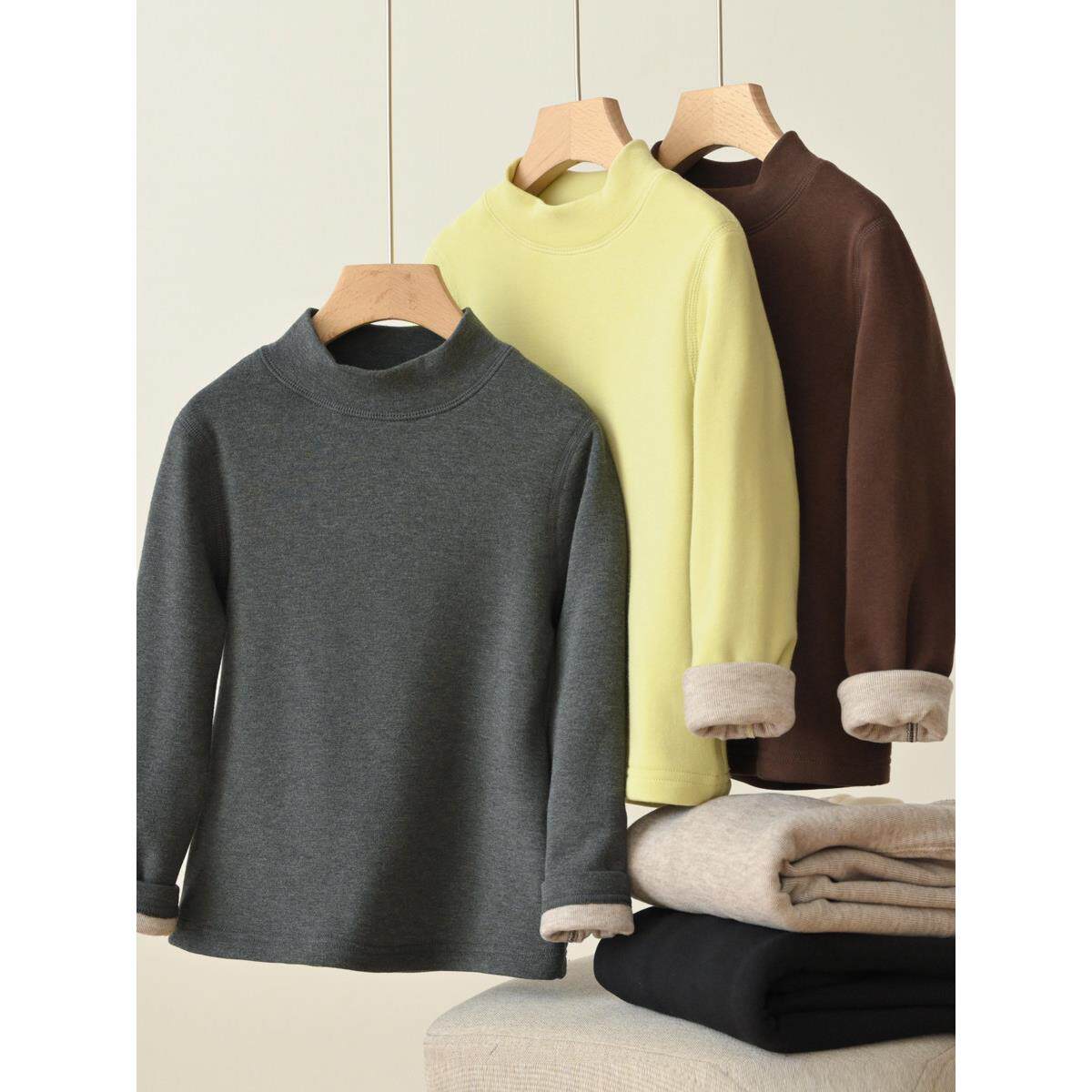 男童秋冬半高领加厚打底衫长袖T恤女童加绒保暖双层打底内搭上衣