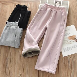 洋气童装2025秋冬款儿童女童密密绒弯刀裤 宝宝中大童加绒运动裤