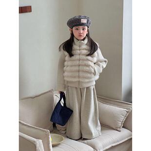 韩国童装2025冬款女童洋气拼接皮草毛毛外套小女孩千金风夹棉棉服