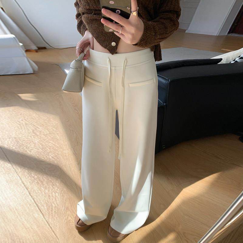 白色加绒阔腿裤女2025冬季高腰宽松卫裤百搭拖地裤休闲显瘦运动裤