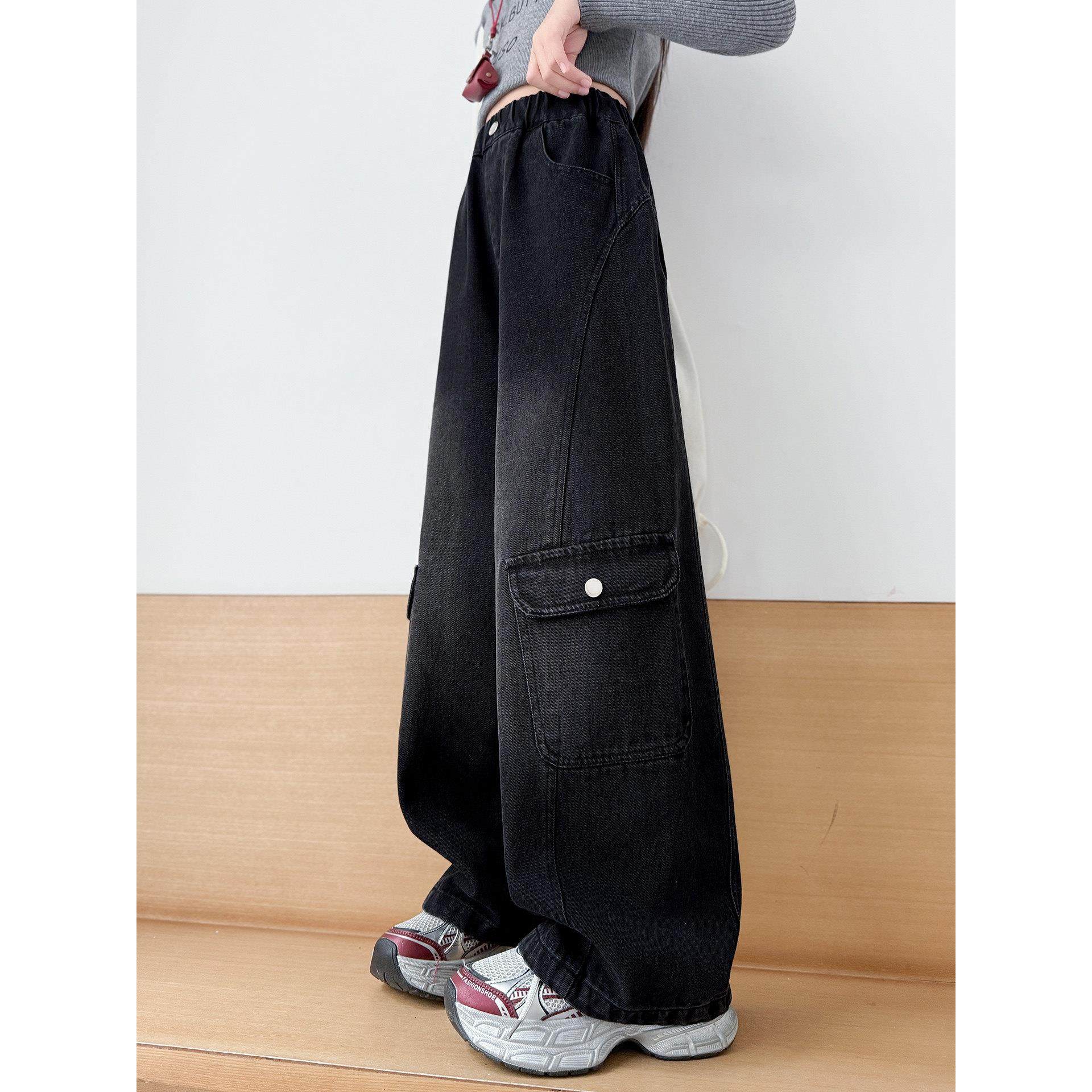 女童冬季加绒厚裤子一体绒工装裤2025新款大童酷飒儿童牛仔阔腿裤,童装/婴儿装/亲子装,工装裤,淘宝优惠券,粉丝福利购,淘宝优惠卷