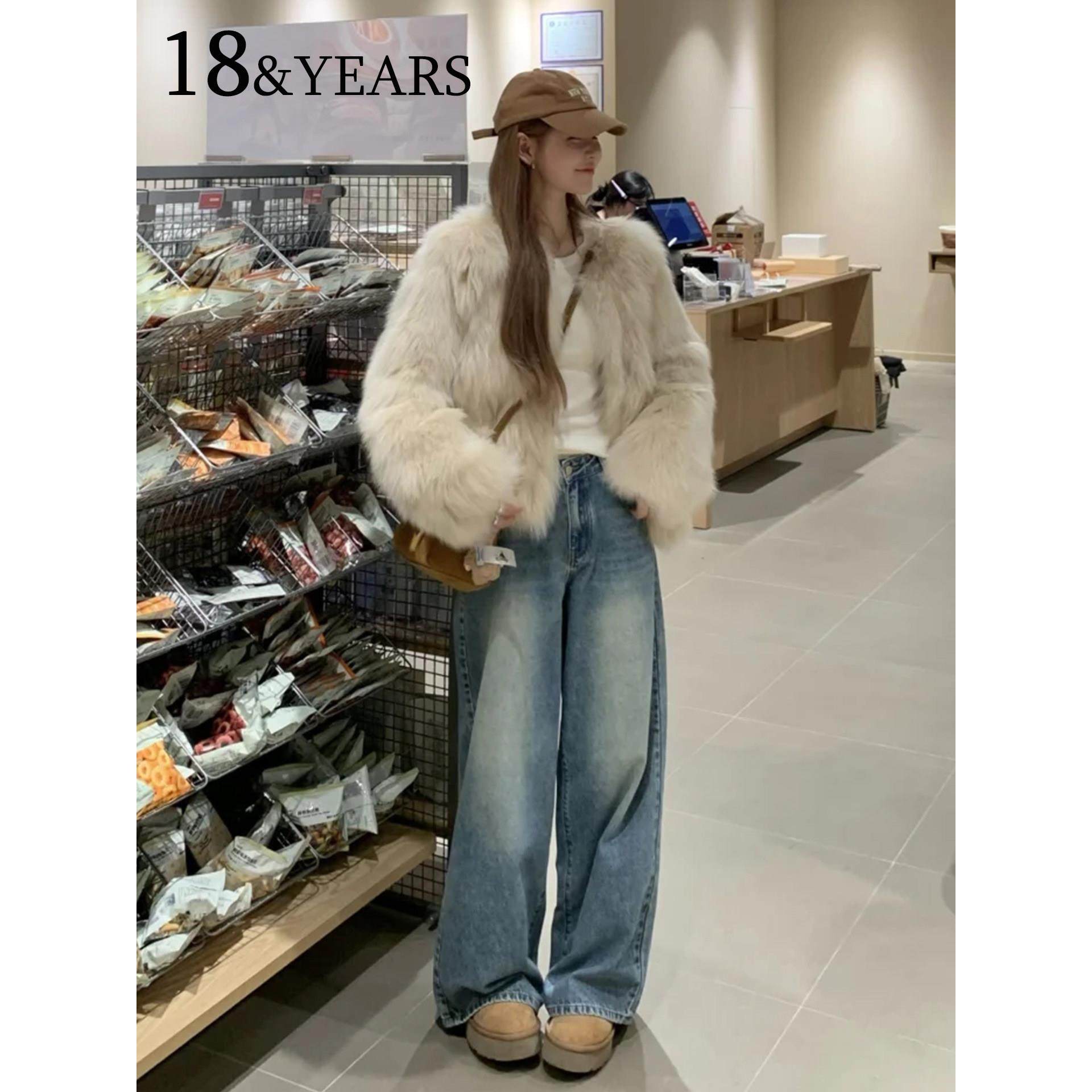 加绒阔腿牛仔裤女2025年秋冬季新款高腰显瘦宽松垂感直筒拖地裤子