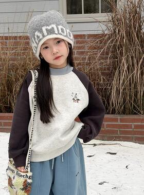 Yumi妈儿童280g奥粒绒刺绣中领撞色小狗卫衣25K040