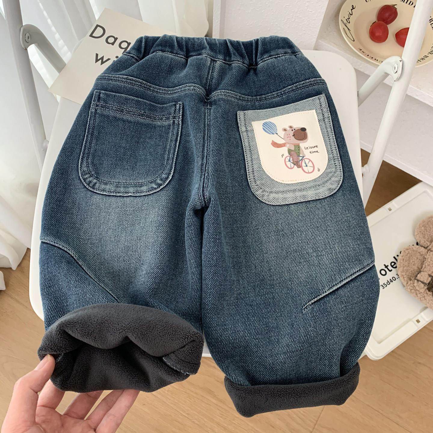 男童冬装加绒牛仔裤2025新款儿童保暖冬季加厚裤子男孩百搭直筒裤