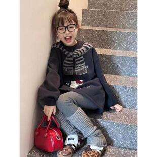 女童秋冬加绒卫衣套装童装新款女孩洋气中长款卫衣外套打底裤两件