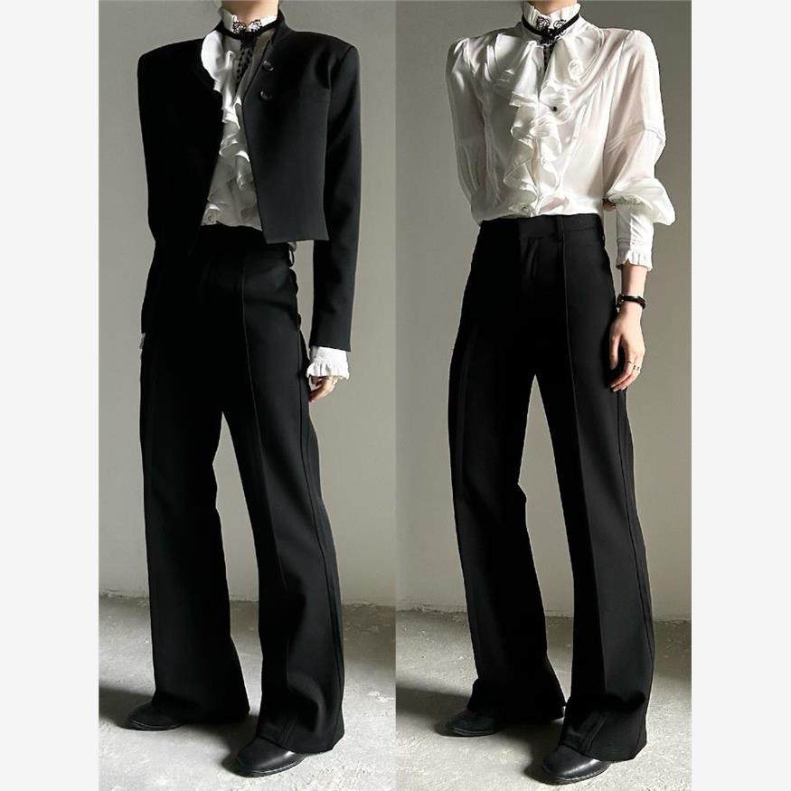 ASAE 质感西裤直筒微喇裤显瘦男女中性风松紧腰长裤成男裤