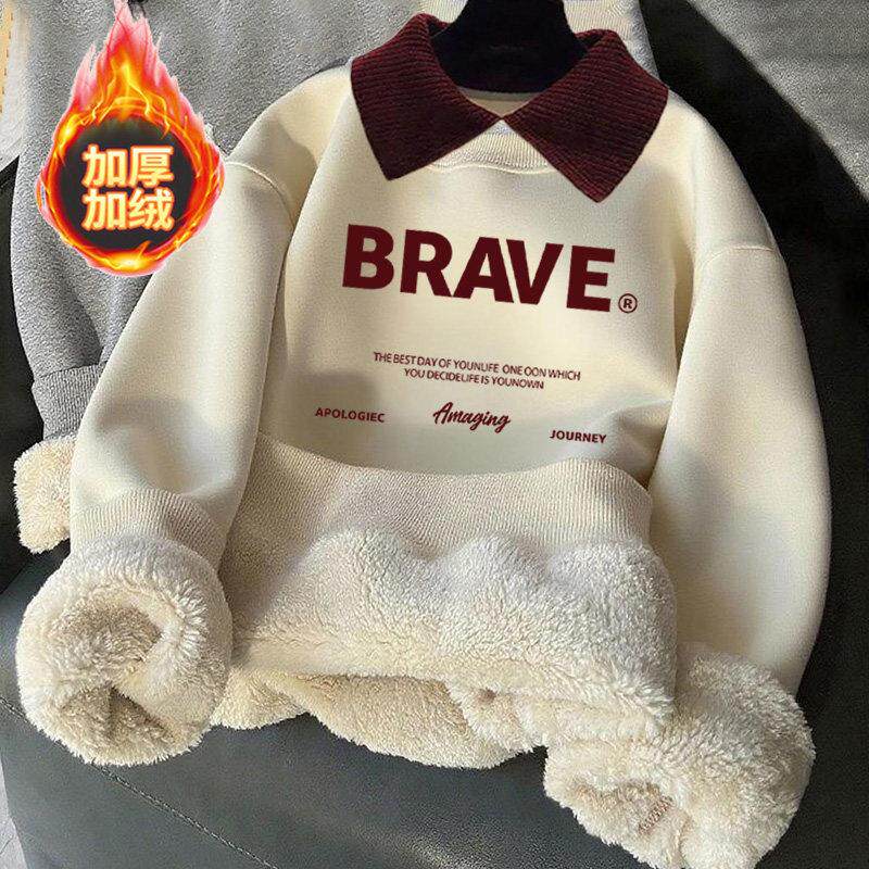 女童加绒卫衣儿童秋冬季羊羔绒加厚卫衣中大童宽松保暖外穿上衣潮
