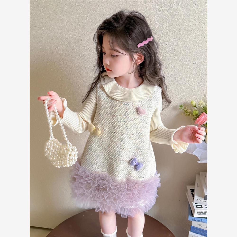 女童连衣裙秋装2025新款儿童小香风公主裙套装女宝宝秋冬毛衣裙子